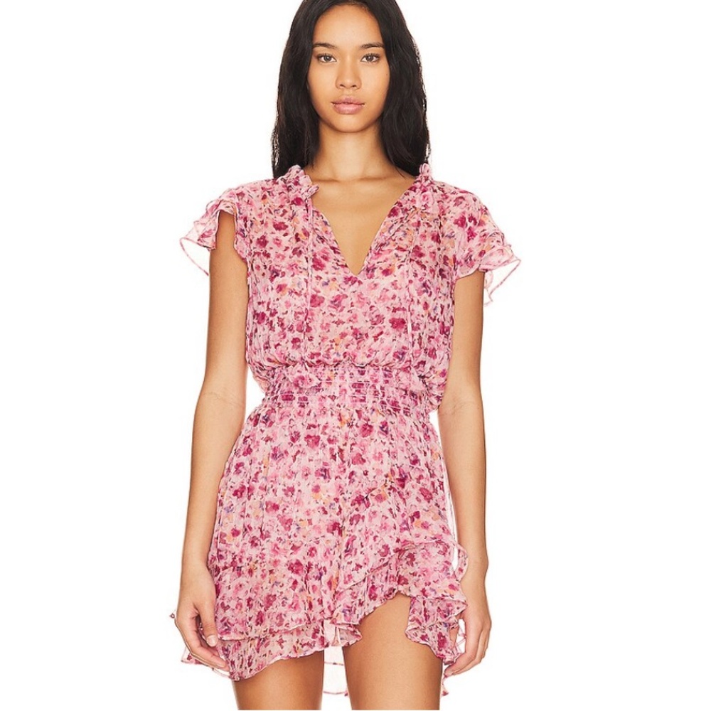 Misa Los Angeles Pink Floral Ruffle Mini Dress